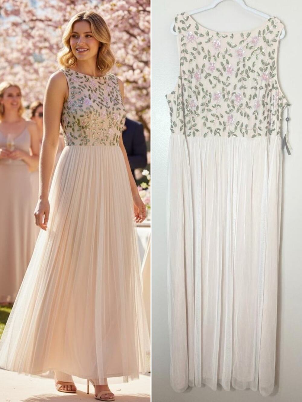 Adrianna Papell Plus Size Dress Floral Sequin Beaded Gown Mother of the Bride